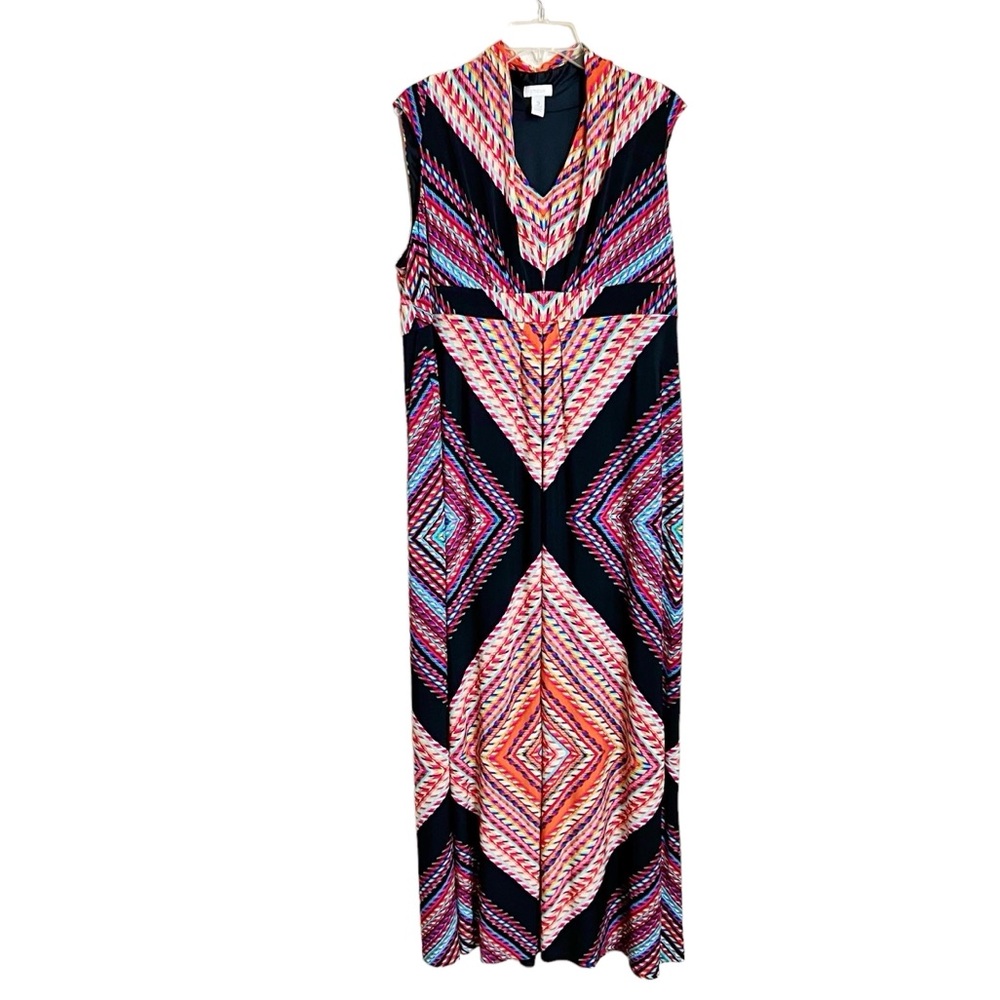 Chico's Geometric Maximalist Jersey Maxi Dress Womens XL 16 Black Resortwear